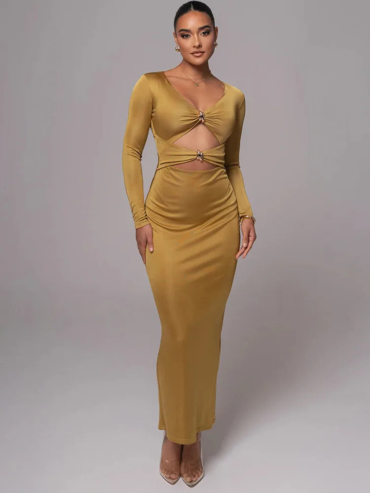 Hollow Long Sleeve Bodycon Midi Dress Main image