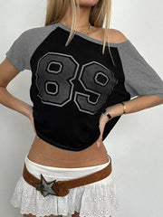 Retro Football Jersey Patchwork Crop Top