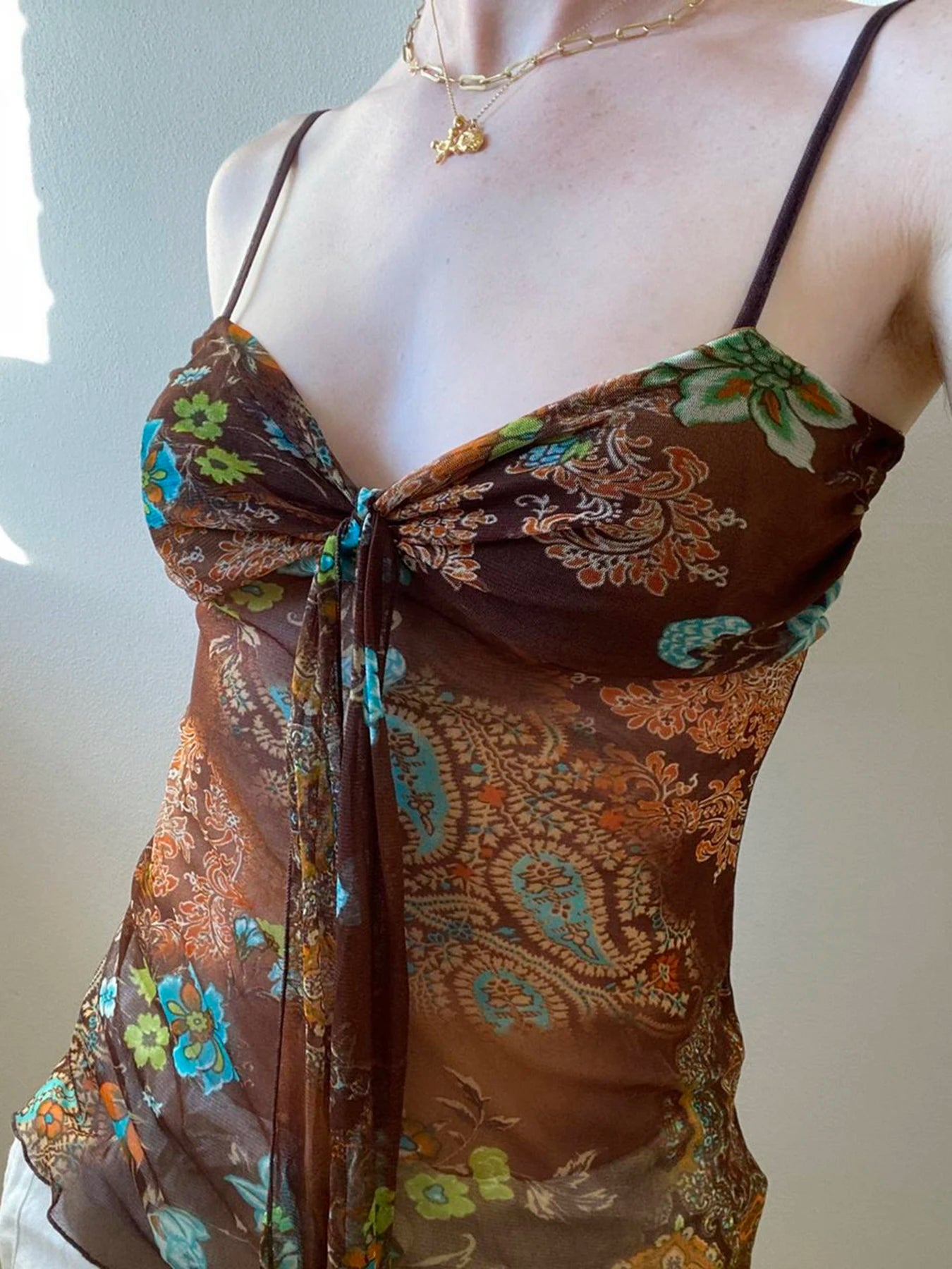 Retro Indie Folk V-Neck Cami Top Secondary image