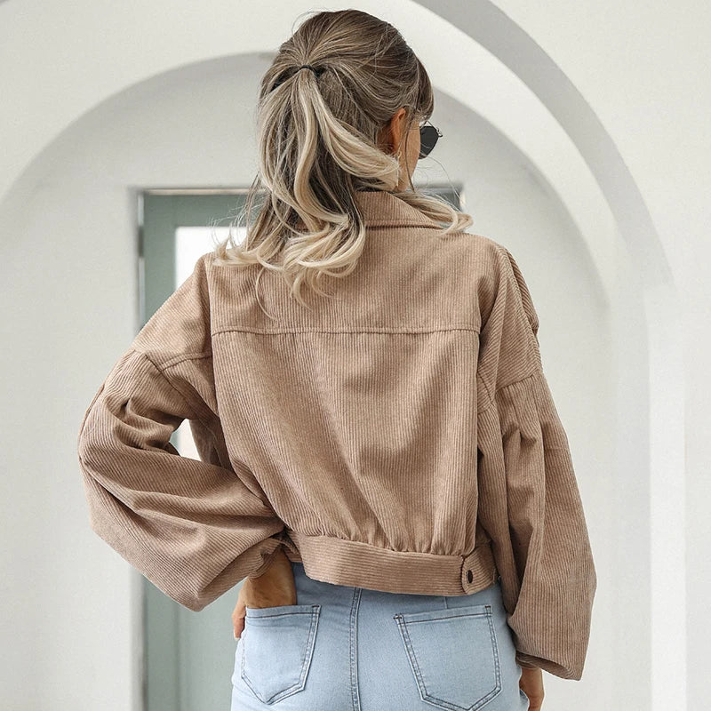 Cropped Corduroy Lantern Sleeve Jacket Secondary image