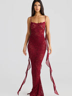 Trailing Flowing Skirt Patchwork Lace Dress