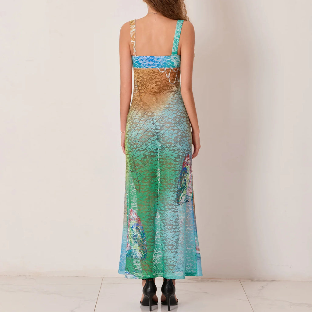 Hollow Pattern Cami Floral Dress