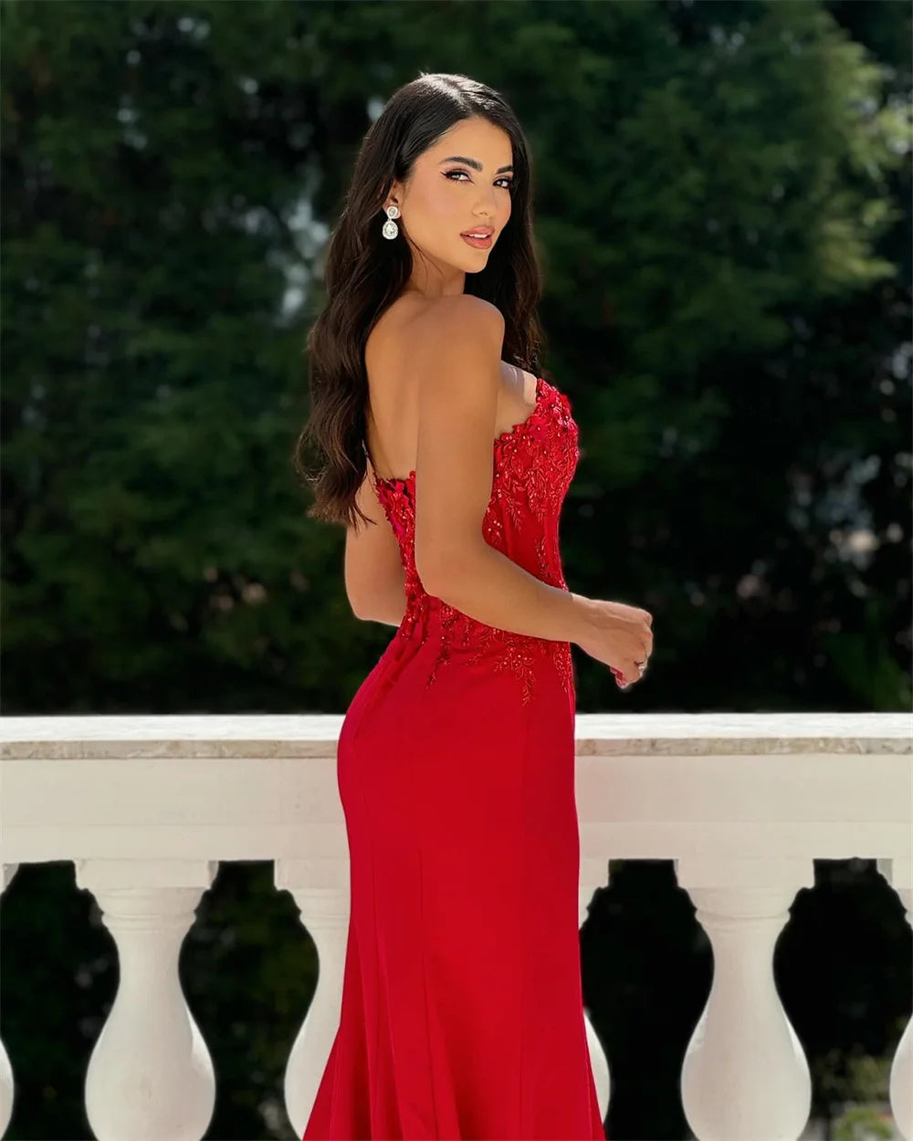 Red Beaded Sweetheart Prom Dress Secondary image