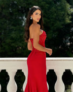 Red Beaded Sweetheart Prom Dress