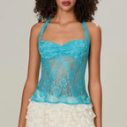 Y2K Lace Halter Tie-Up See-Through Cami Top