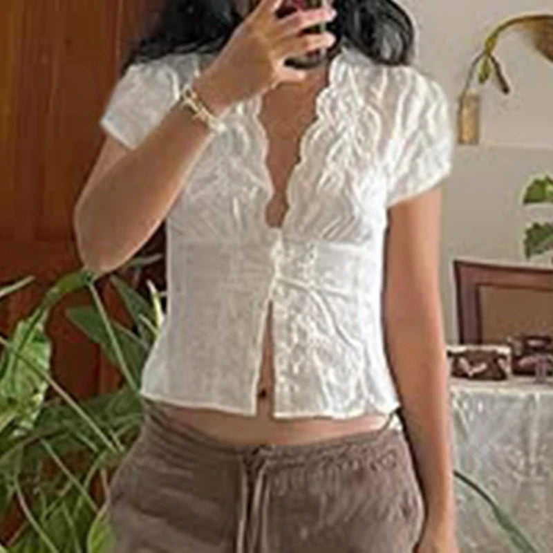 Y2K Bow Puff Sleeve Cardigan Blouse Secondary image