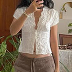Y2K Bow Puff Sleeve Cardigan Blouse
