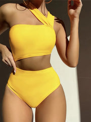 Asymmetric Cut Out One Shoulder Two Piece Swim Sets
