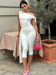 Lace-up Capri Crop Two Piece Pants Set