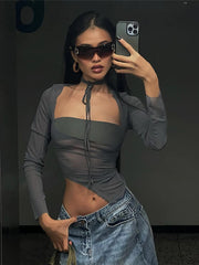 Cryptographic Fashion Mesh Sheer Top