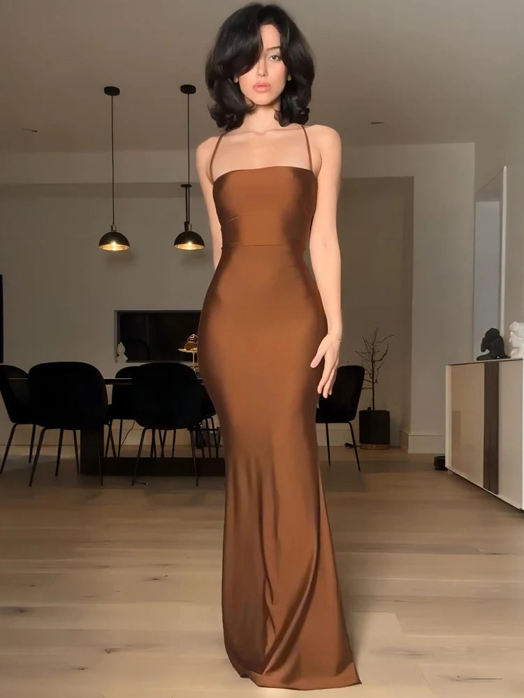 Draped Bandage Backless Slip Maxi Dress
