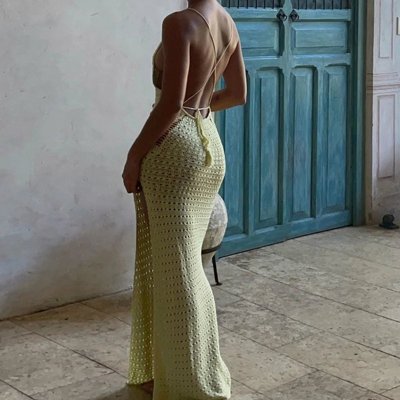 Crochet Tie Up Sleeveless Slim Split Slip Dress Secondary image