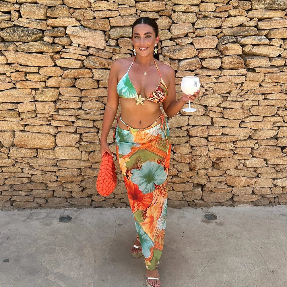 Print Micro Long Sleeve  Three Piece Swim Sets Secondary image