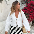 Loose Lace-up Bow V-neck Flare Sleeve Blouse