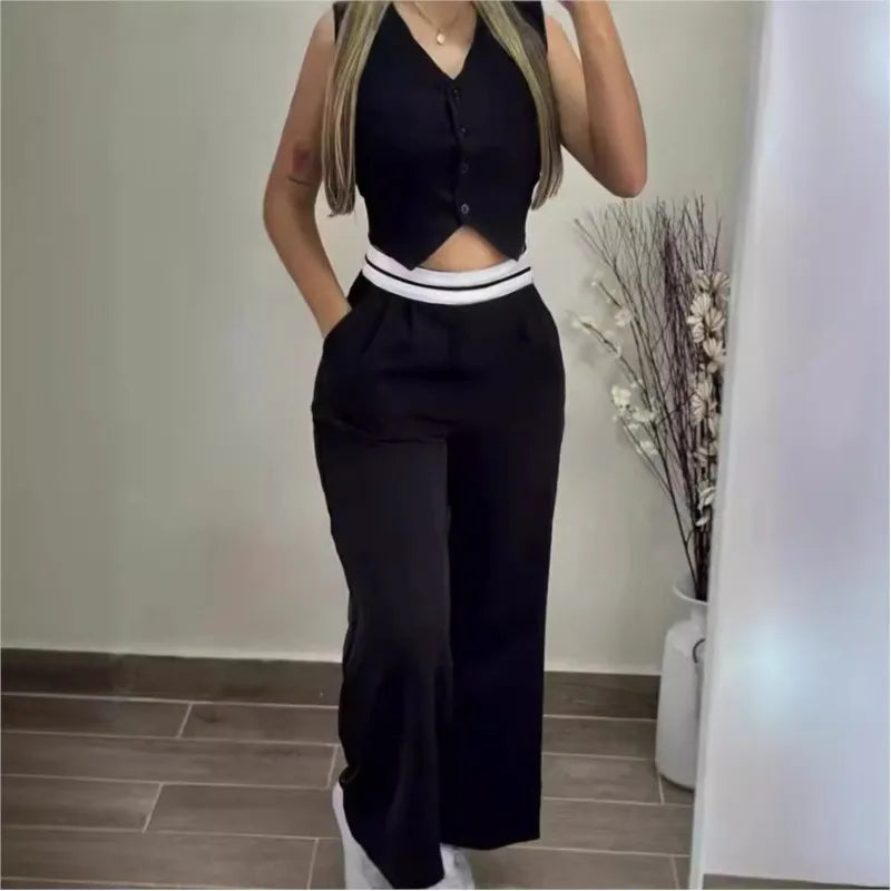 V-Neck Pocket Straight Pant Suit Secondary image