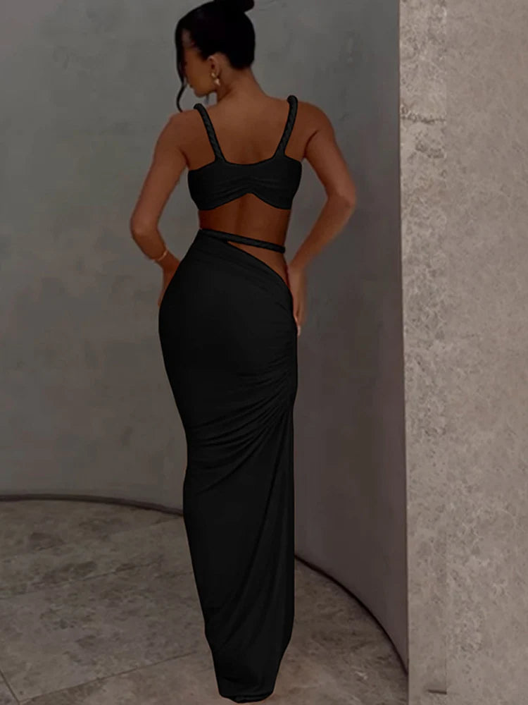 Orange Ruched Bandage Maxi Two Piece Skirt Set Secondary image