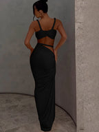 Orange Ruched Bandage Maxi Two Piece Skirt Set