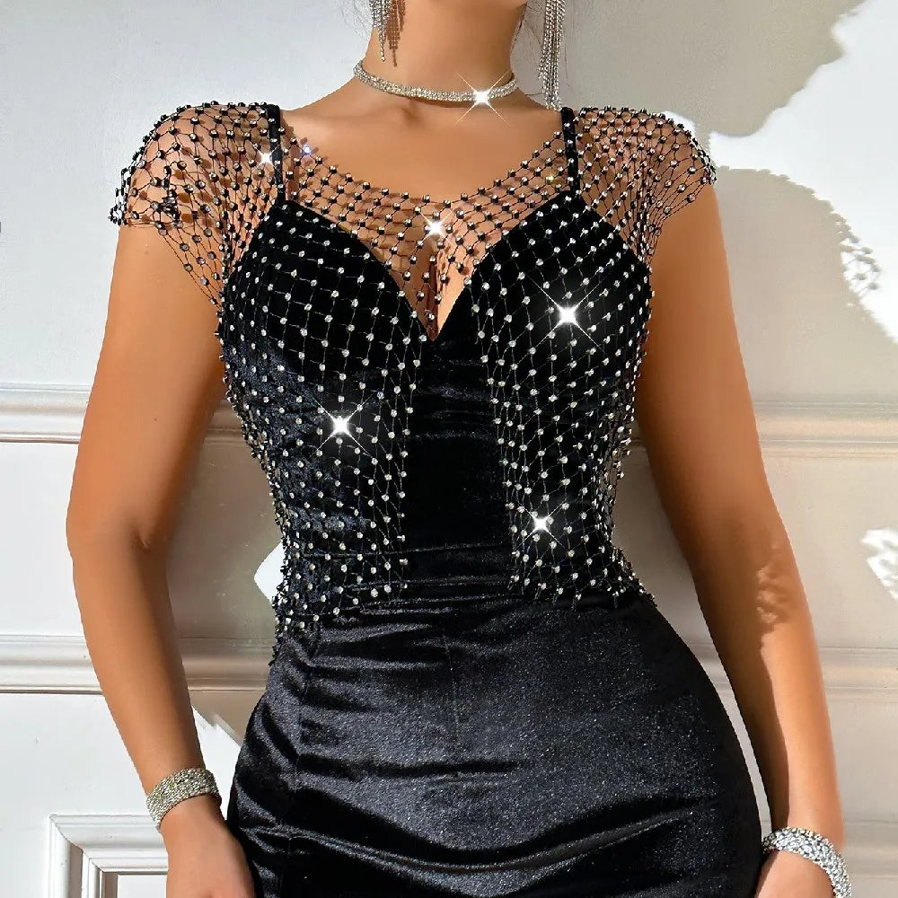 Rhinestone Diamond Net Sheer Top Main image
