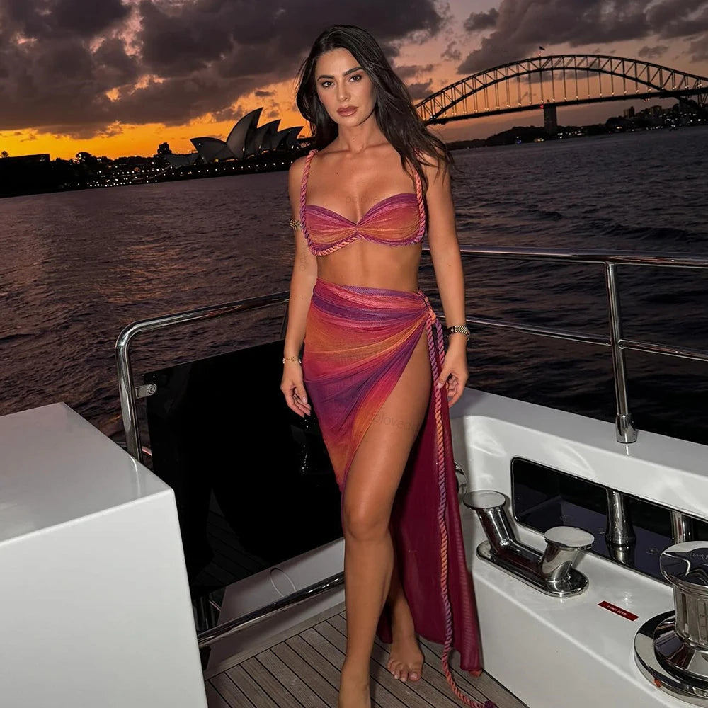 Gradient Cover Up Push Up Long Skirt Three Piece Swim Sets Main image