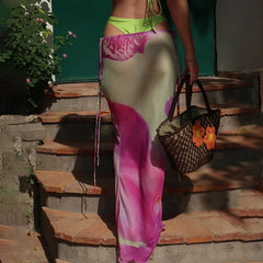 Neon Adjustable Printed Long Skirt Sexy Three Piece Swim Sets