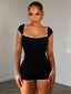 Patchwork Lace Trim Square Neck Romper