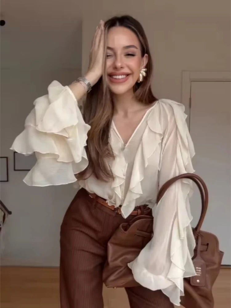 Elegant Chiffon Layered Ruffled Loose Blouse Secondary image