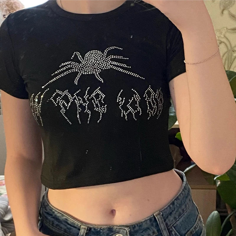 Spider Rhinestone Slim Fit Crop Top Main image