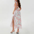 Lace Patchwork Slit Party Floral Dress