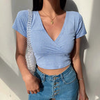 French Floral V-neck Slim Fit Crop Top