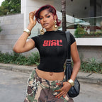 Letter Printed Short Sleeve Crop Top