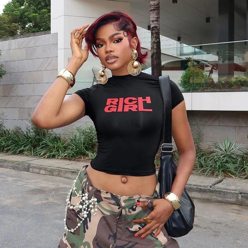 Letter Printed Short Sleeve Crop Top Main image
