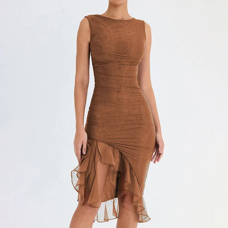 Mesh Tight Backless Irregular Pleated Work Dress Secondary image