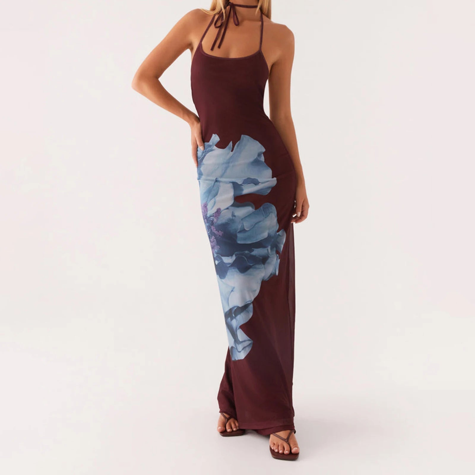 Sleeveless Lace-up Open Back Floral Print Slip Dress Main image
