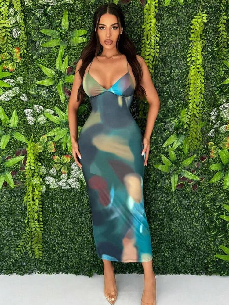 Tie Dye Backless Cross Midi Dress Main image