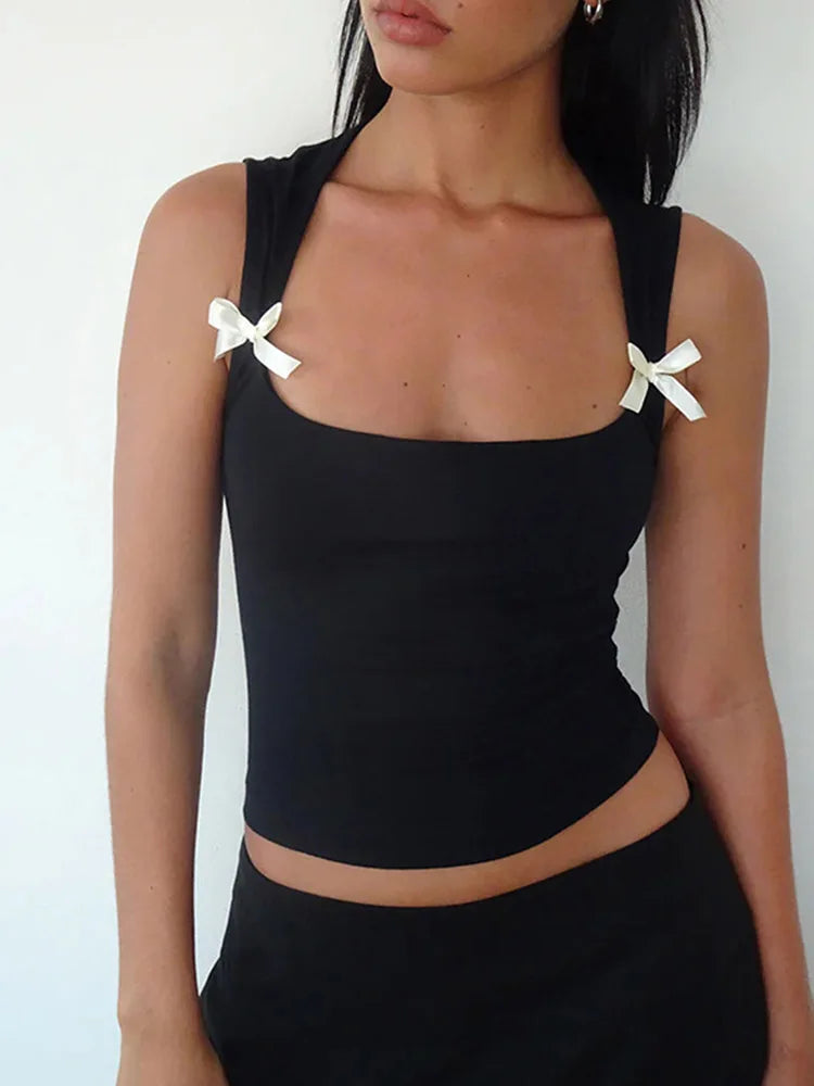 Y2K Bow Tie-Up Tank Top Crop Top Secondary image