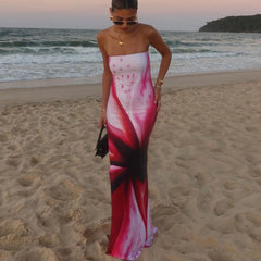 Patchwork Strapless Slim Floral Dress