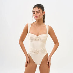 Push Up Solid Flower Biquini One Piece Swimwear