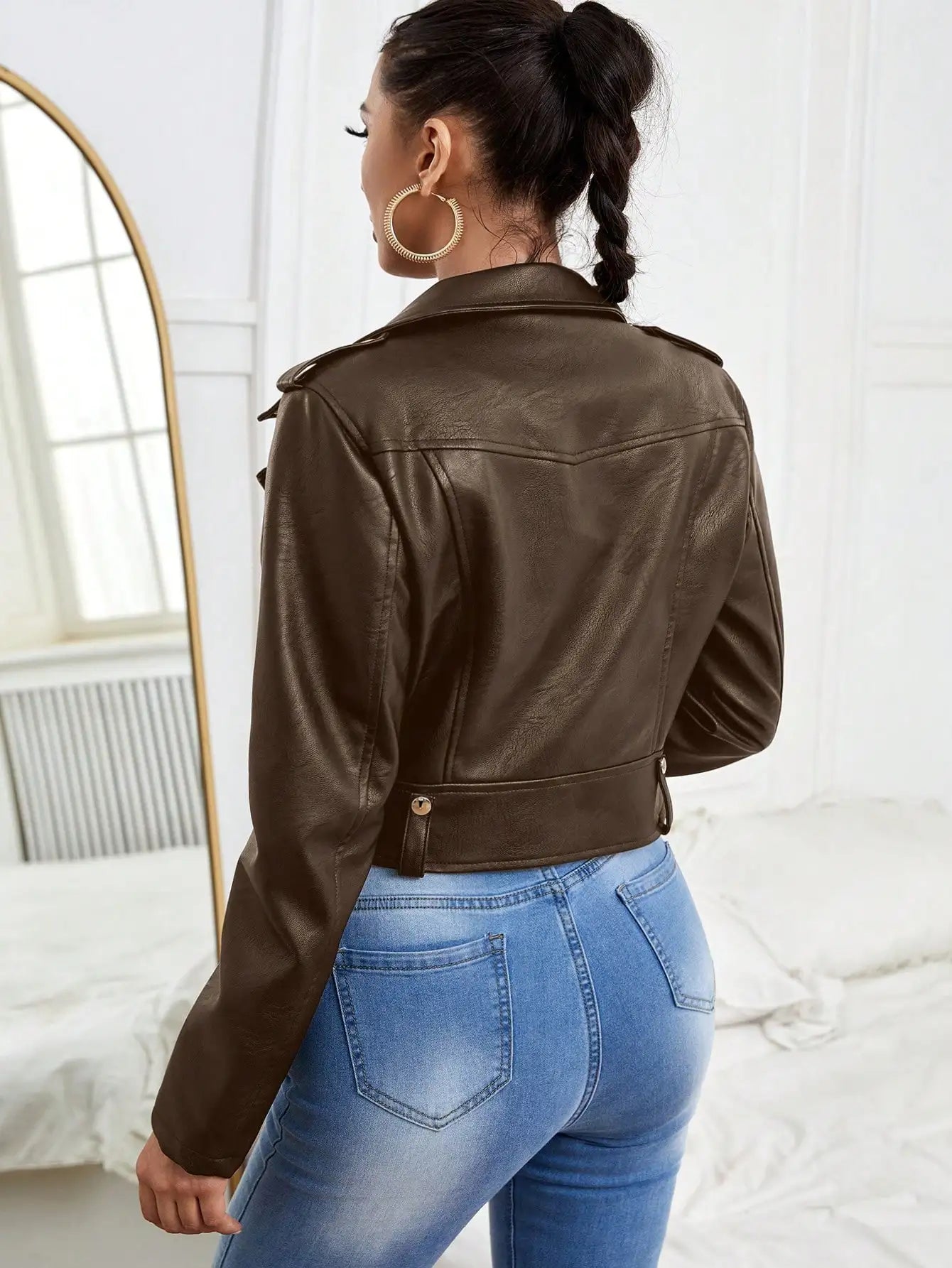 Notched Collar PU Office Jacket Secondary image