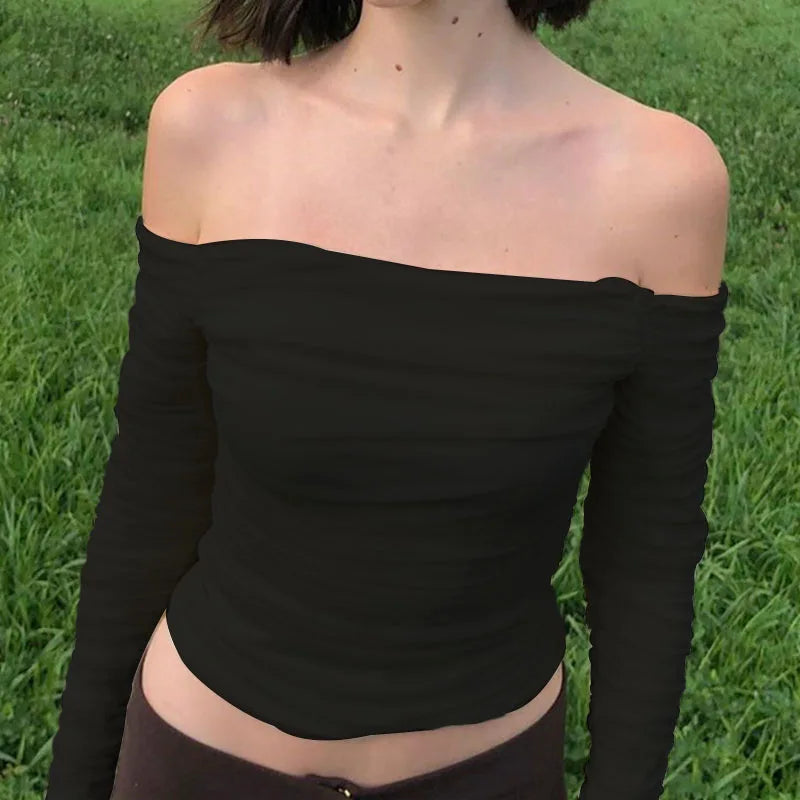 Mesh Patchwork Ruched Off-Shoulder Strapless