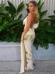 Halter Flower Print Maxi Knit Set