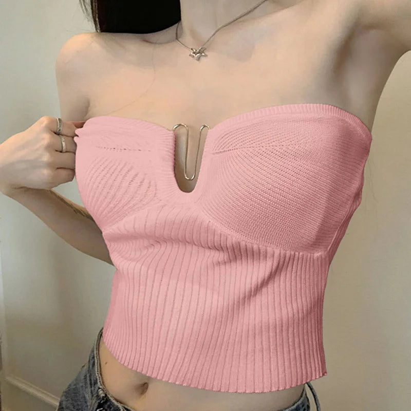 Solid Color Off-Shoulder Strapless Secondary image