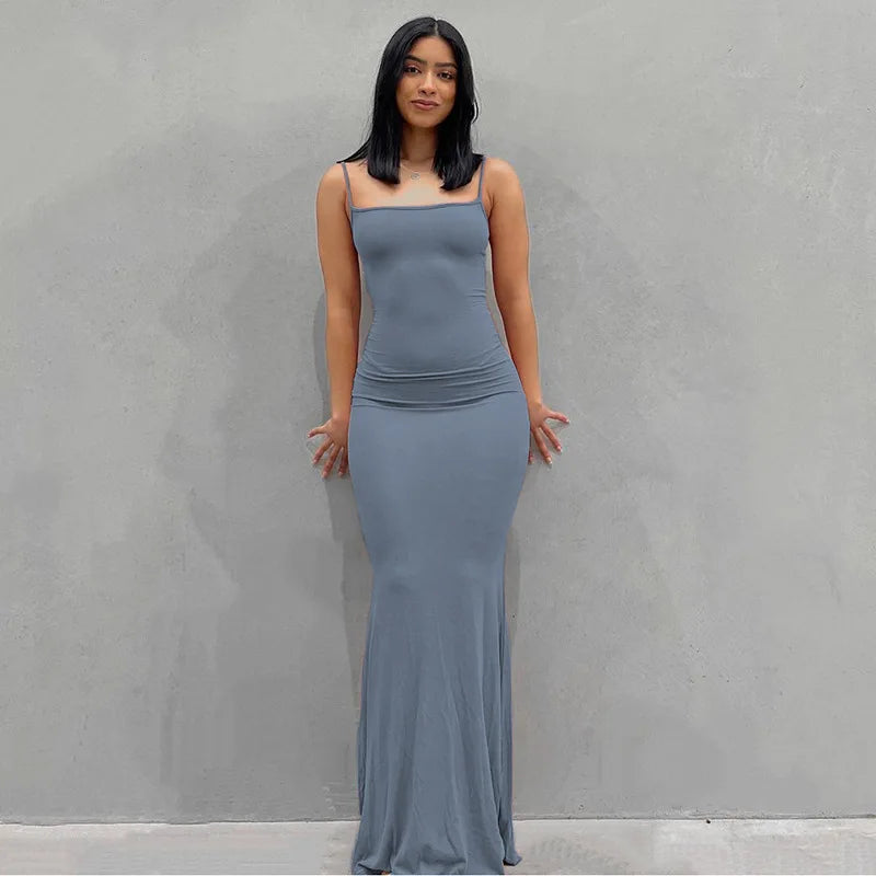 Satin Backless Bodycon Maxi Slip Dress