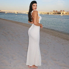 Lace Up Hollow Slim V-neck Maxi Dress