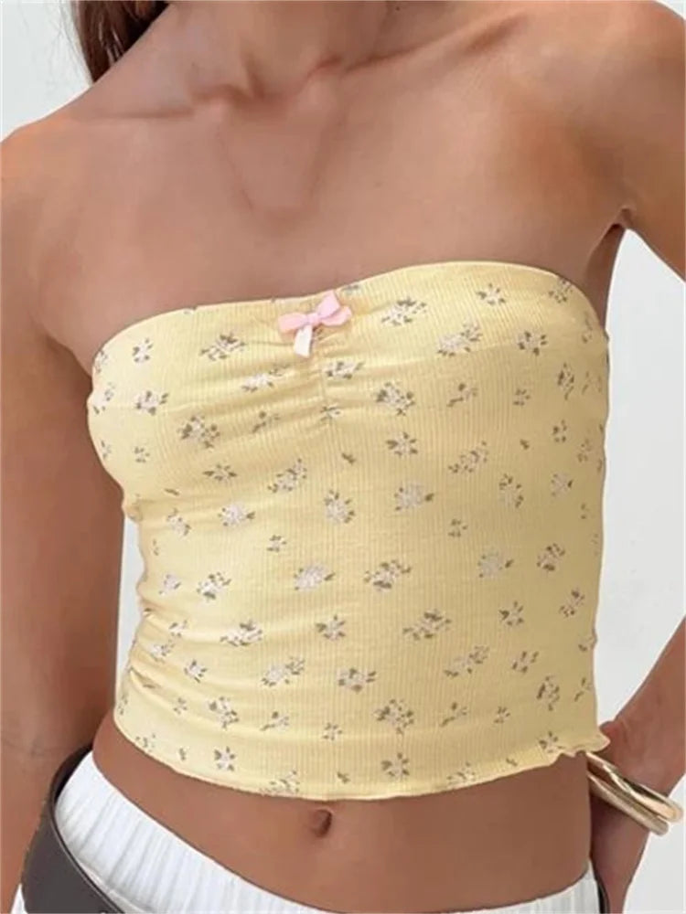 Vintage Floral Front Bow Patchwork Strapless Secondary image