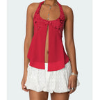 Pearl Embellished Sequins Halter Backless Cami Top
