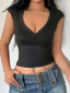 Low Bust V-Neck Solid Slim Fit Crop Top