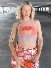 Sleeveless Cute O-Neck Sheer Top