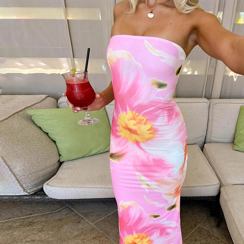 Strapless Slim Maxi Floral Dress Main image