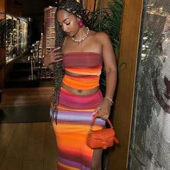 Colorful Cut Out Tube Top Split Three Piece Swim Sets