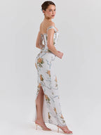 Off Shoulder Vintage Bodycon Floral Dress